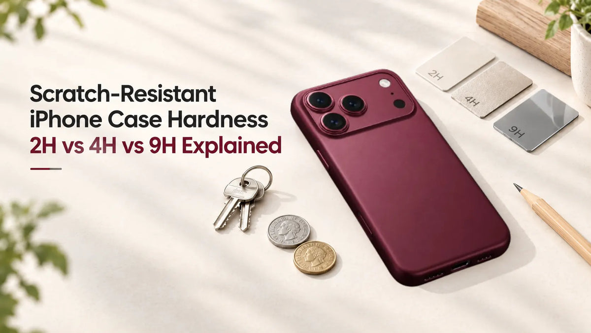 Scratch-resistant iPhone case next to keys and coins
