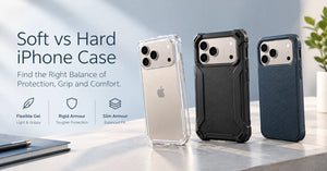 Soft vs hard iPhone case showing flexible gel and rigid armour protection