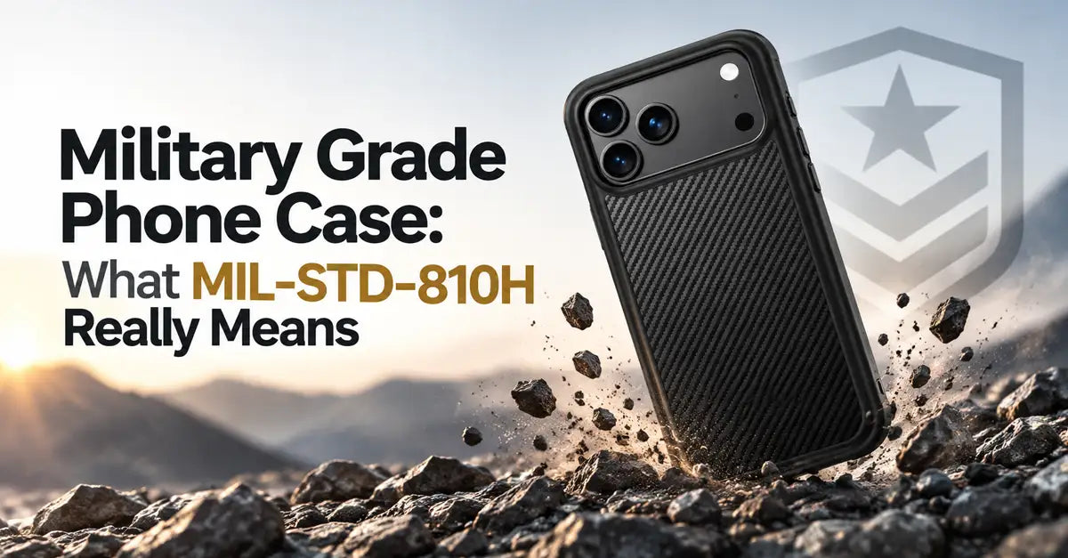 Military grade phone case showing MIL-STD-810H drop protection and shockproof design