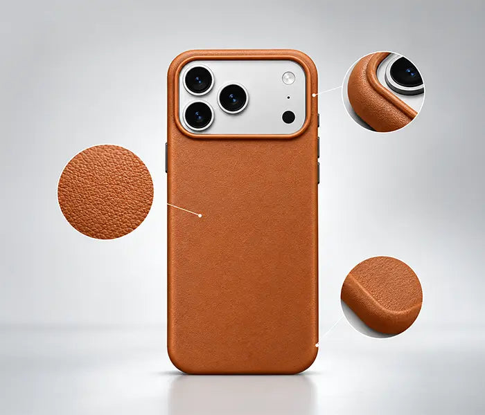 Premium magnetic PU leather shockproof case featuring refined leather texture, sweat and smudge-resistant finish, and comfortable non-slip grip.